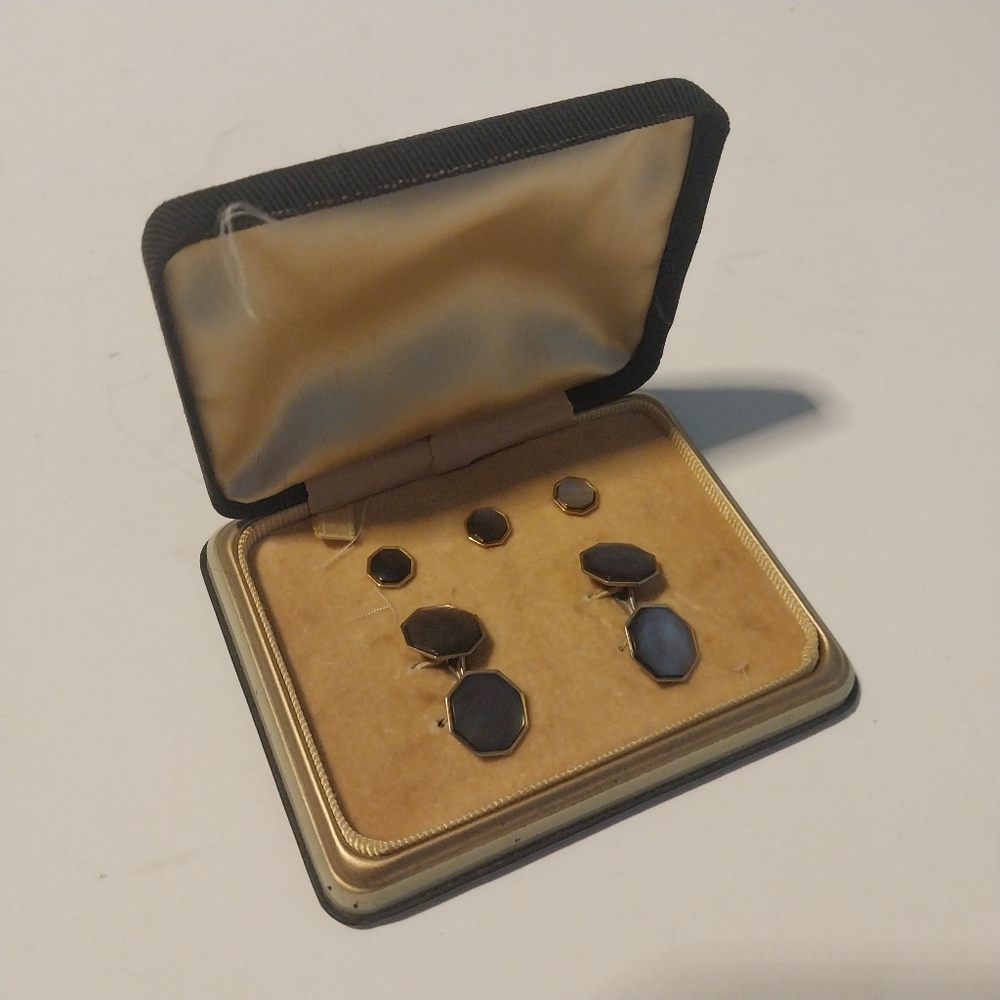 1950s Swank "R&W Plate Cufflinks & Tuxedo Stud Set